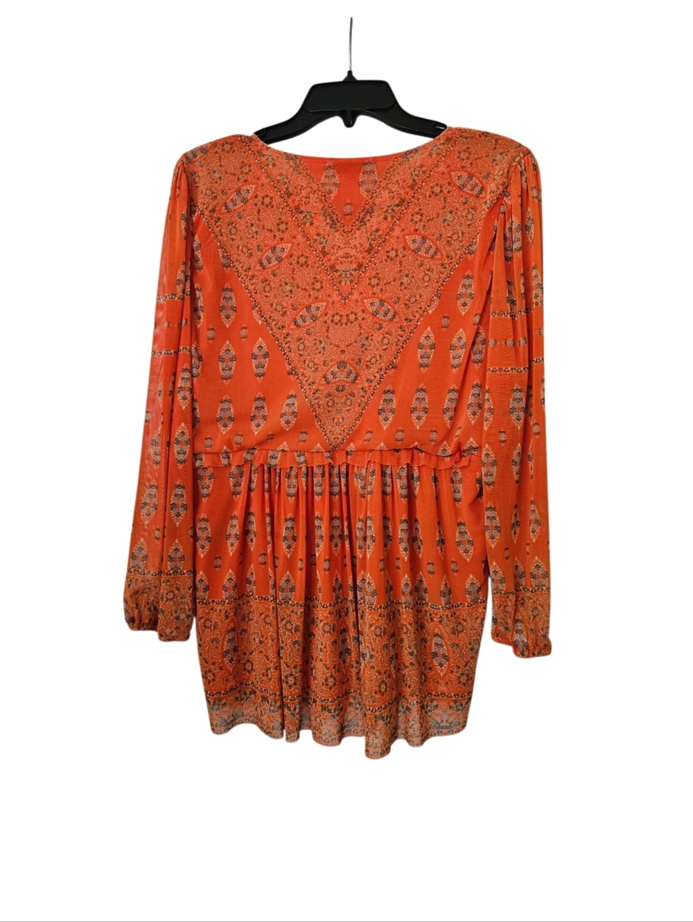 Orange Printed Long-Sleeve Tunic Blouse-Size Medium - Picture 4 of 5